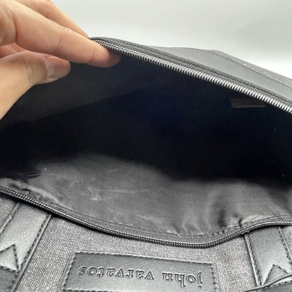 John Varvatos Canvas Tote‎ Lightweight Laptop Messenger Bag Vegan Leather Trim